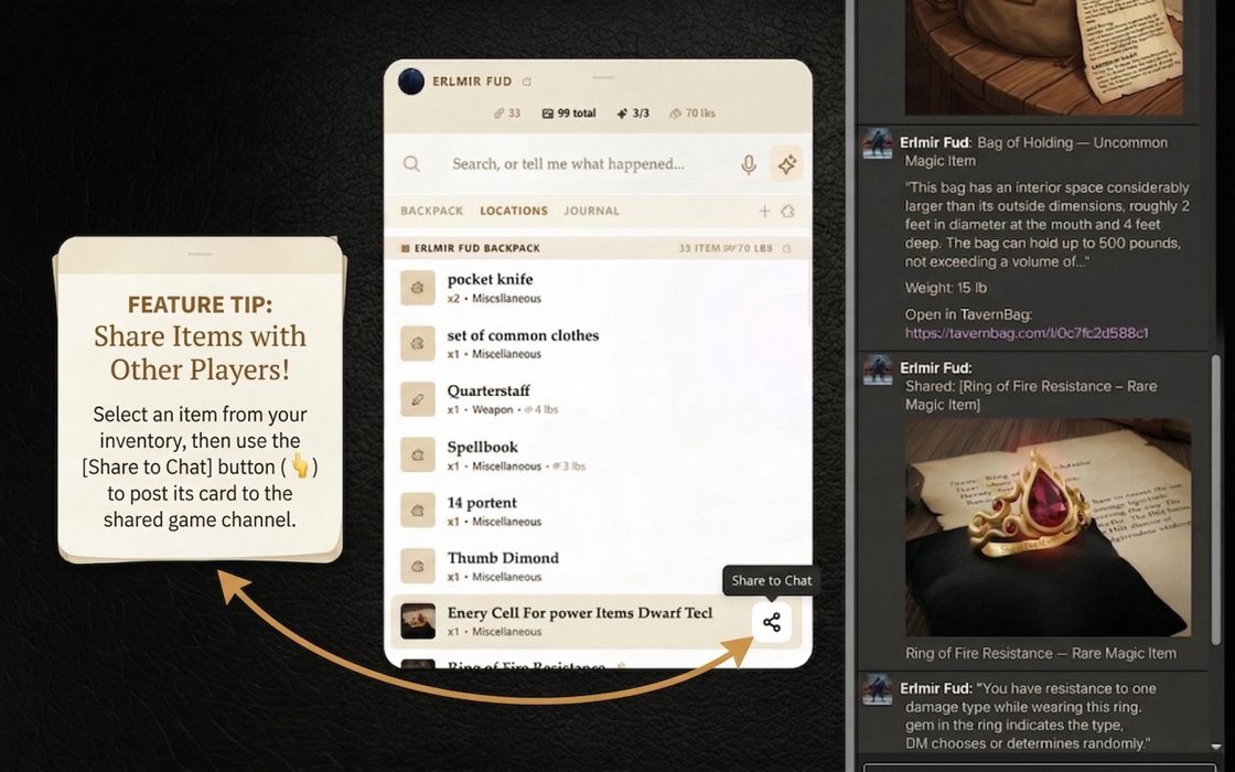 Share items with your party